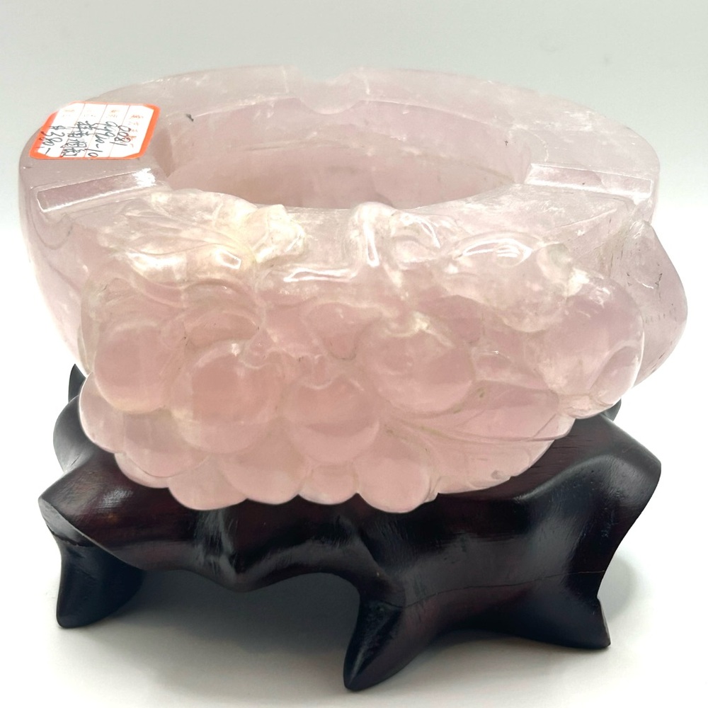 Rose Quartz Carved Incense Burner + Stand | Crystal Decor Bowl